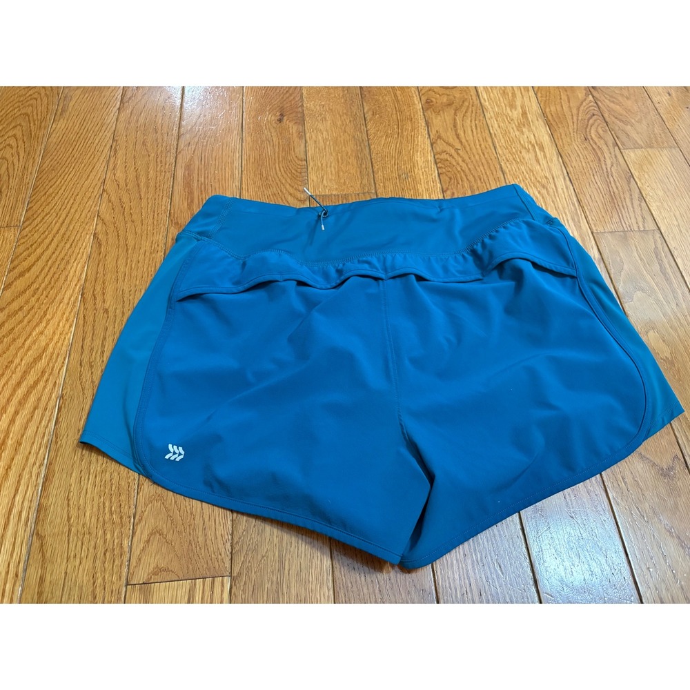 All in Motion Womens Teal Blue Running Shorts Medium Zip Pocket Liner Activewear